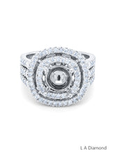 14K White Gold Diamond Double Halo Round Cut Semi-Mount Engagement Ring (2.20 ct)